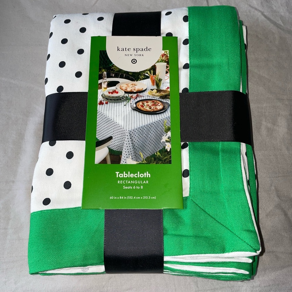 Kate Spade Green and White Polka Dot Tablecloth